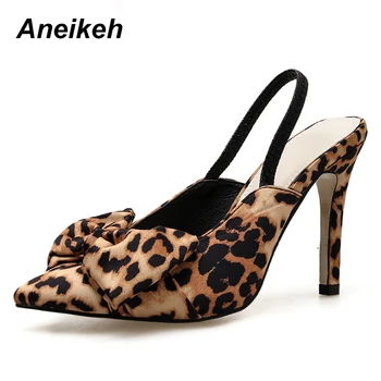 

Aneikeh 2020 New Shoes Woman Sexy Leopard Print Butterfly-knot High Heel Shoes Ladies Party Thin Heels Slingbacks Pumps Size 40