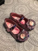 Disney Frozen-zapatos planos de princesa para niñas, zapatos de baile de cuero Pu A la moda, sandalias con lazo de lentejuelas, zapatos de Elsa