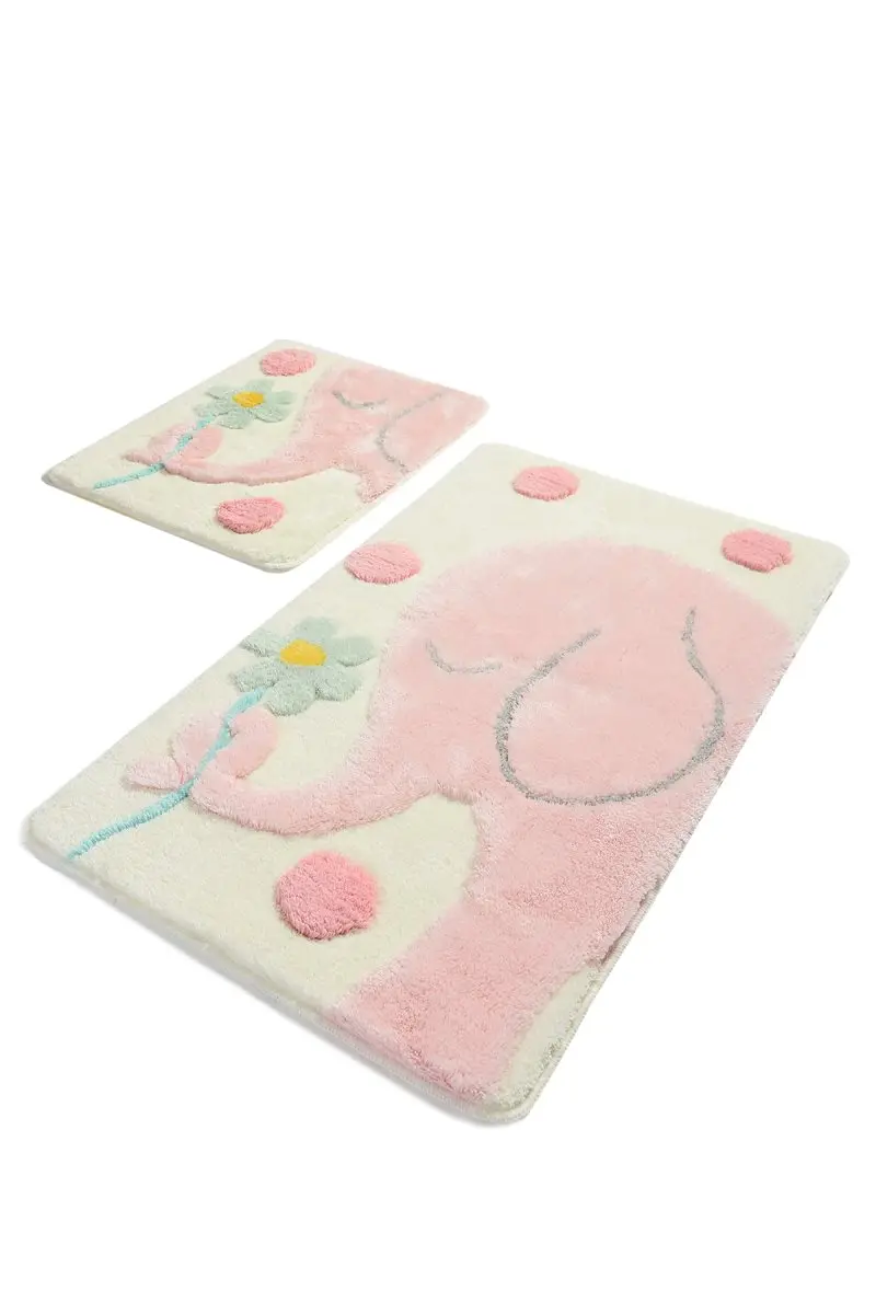 Коврики для ванной нескользящие Противоскользящие коврики Нескользящие противоскользящие Большие Розовые Слоники 2'Li набор 60X100 см-50X60 см