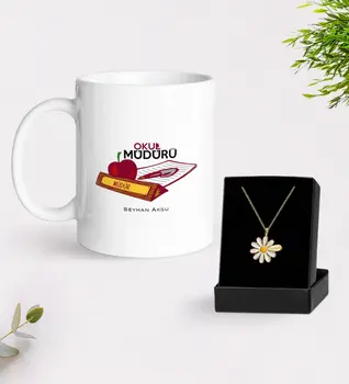 

Personalized School Director White Mug and Daisy Necklace Gift Seti-1