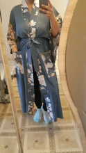 Kimono Shirt Tops Loose Blouse Long-Cardigan Flower-Print Bohemian V-Neck Peacock Sashes