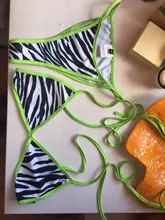 Las mujeres conjuntos de Bikini estampado de cebra verde neón de vacaciones de playa de ocio 2 piezas Sexy traje de baño de trajes G String Thong Tops Halter para mujer traje de baño