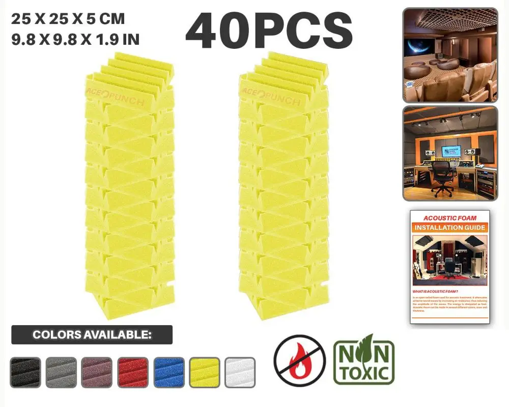Yellow Arrowzoom 40 шт Упаковка 9," x 9,8" x 1," клиновая плитка студия Звукопоглощающая Панель акустическая обработка пены - Цвет: Yellow