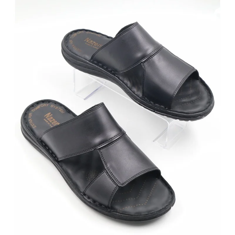 Genuine Leather Men's Slippers Orthopedic Comfortable Inner Outer Leather Black Brown Indoor and Outdoor Sandals Massage Sole