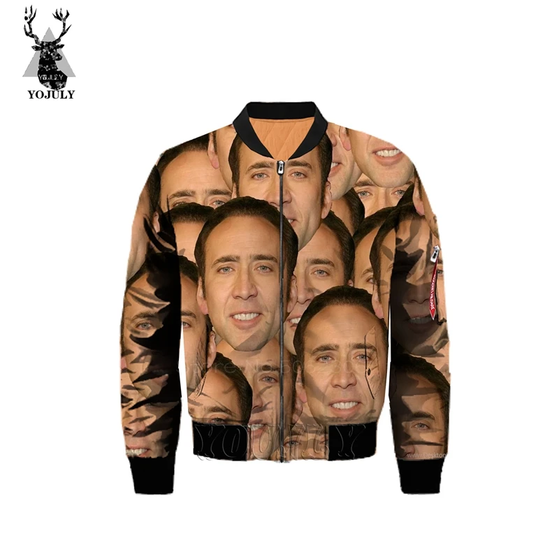 Мужская куртка-бомбер с 3d принтом Nicolas Cage, модное зимнее пальто, армейская мужская куртка-пилот в стиле милитари, унисекс, теплая уличная одежда в стиле хип-хоп, J14