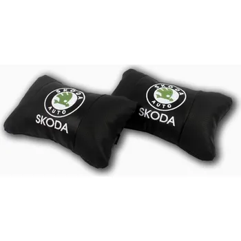 

Special Embroidered Leather Neck Pillow Car Auto Seat Head Support Protector Rest Travel Cushion Skoda 2 pcs