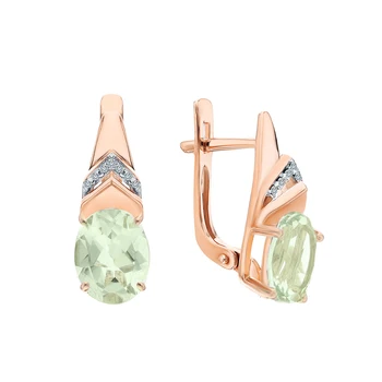 

Gold earrings with cubic zirconia and празиолитами sunlight sample 585