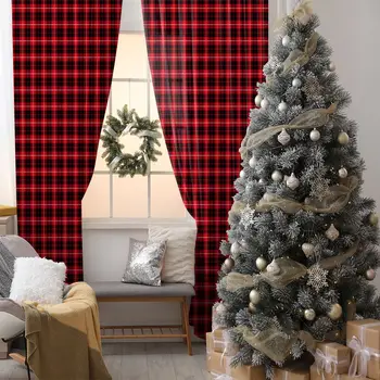 

Check Pattern Traditional Fabric Design Vintage Country Style Decorating Print Red Curtain