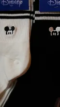 Disney-Calcetines informales para mujer, medias cómodas de algodón con dibujos de Minnie, Mickey, bordado
