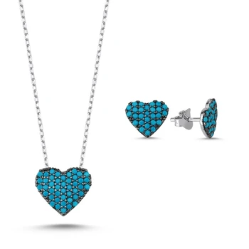 

Kutaydan Nano Turquoise Gemstone Heart 925 Sterling Silver Set Made in Turkey
