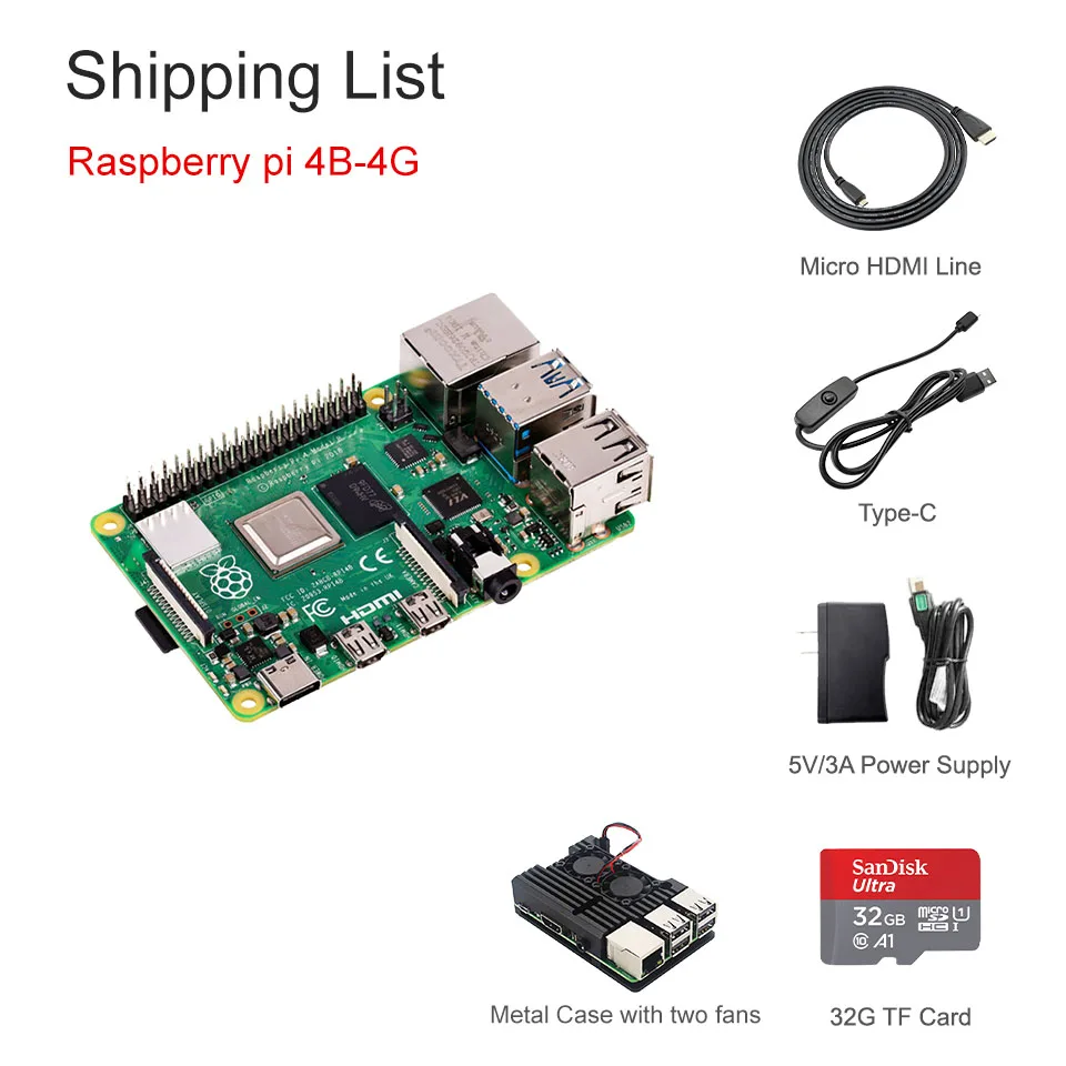 Последние Raspberry Pi 4 Модель B LPDDR4 2G/4G Quad-core Cortex-A72(ARM v8) 64-бит 1,5 Ghz Dual core 4K HDMI Выход Мощность чем 3B - Комплект: 4Gwith Accessories 3