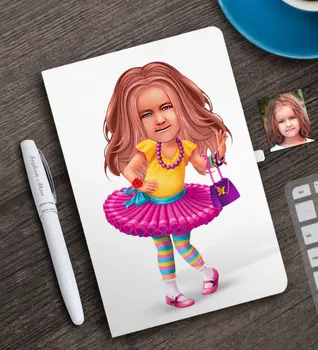 

Personalized Female Child Caricature Of White notebook And Pen Gift Seti-11
