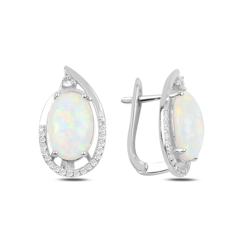 

Silver 925 Sterling Opal & Zircon Crystal J Earrings