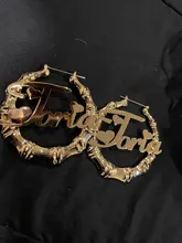 DOREMI-pendientes de aro de bambú de acero inoxidable, personalizables, con nombre, estilo bambú, con palabras llamativas