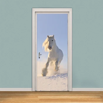 

Snow Horse White Door Vinyl Stickers Muraux Creative Art Adesivos DIY Wallpapers on Doors Decals Deurposter Bedroom Room Decor