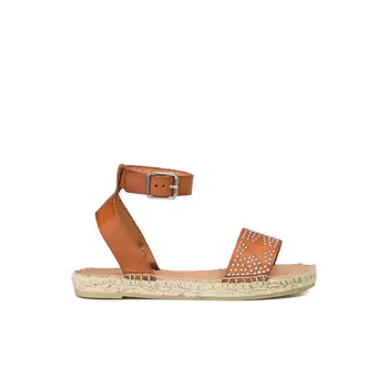 

VIDORRETA-MUJER-ALPARGATAS PLANAS-SANDALIA FLAT ESPARTO SKIN VAQUETA LEATHER ORNAMENT MICRO STUDS