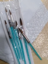 6 unids/set uñas cabello nailon cepillo azul de diamantes de imitación con Kolinsky acrílico cepillo pluma pincel de uñas de Gel, constructor de puntillo herramientas de dibujo