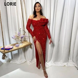 LORIE Red Side Slit Long Mermaid Evening Dresses Long Sleeves Strapless Dubia New 2022 Vestidos De Festa Formal Prom Party Gowns