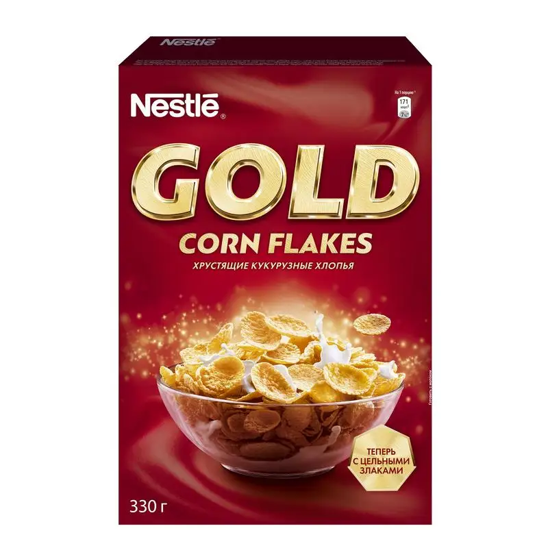 NESTLÉ GOLD Corn Flakes. Хрустящие кукурузные хлопья обогащенные витаминами и
