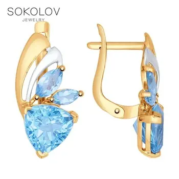 

Drop Earrings with stones SOKOLOV gold with diamonds fashion jewelry 585 women's male, long earrings
