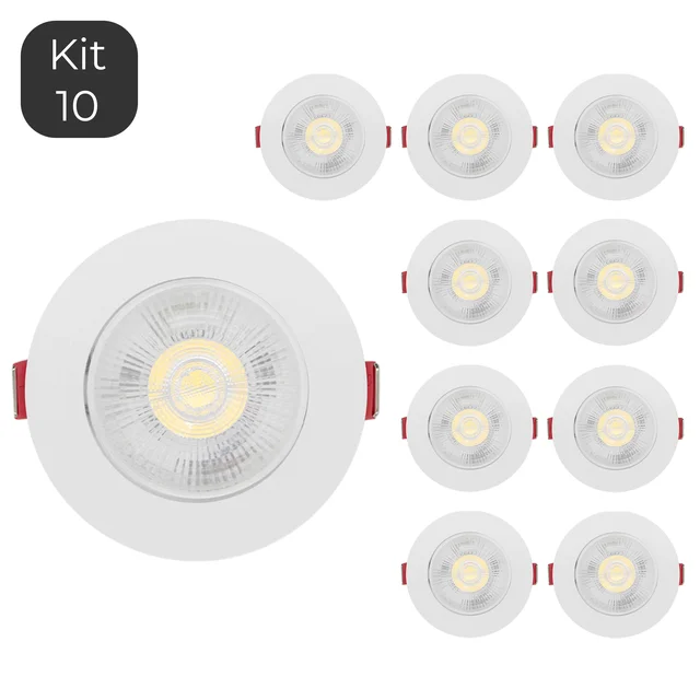 Kit 10 Spot Led 7w Dicróica Direcionável Redondo Embutir LUZ BRANCO FRIO/MORNO/QUENTE