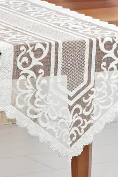 

White Cream Embrodery Tulle Rectangular Table Cover for Dining Room Small Kitchen Table Runner for Wedding Birthday Baby Shower