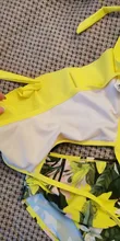 Bañador de 5 a 14 años para niña, traje de baño para niña con estampado de hojas, Bikini de chica adolescente, traje de baño con Top de cuello Halter para niña Falbala