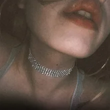 Joyería de moda Punk Hip Hop para hombre y mujer, Gargantilla de malla con elementos para el cuello, Collar con broche de langosta de cristal con incrustaciones de diamantes de imitación