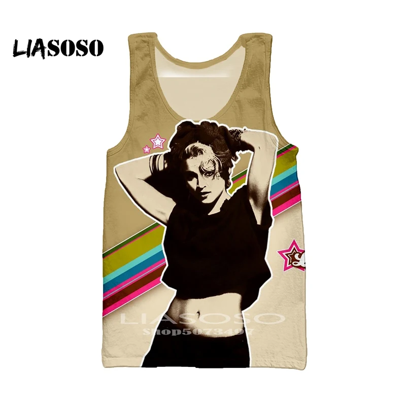 LIASOSO летняя новая модная футболка для мужчин и женщин толстовка с 3D принтом сексуальная певица Мадонна майка с коротким рукавом Топ Harajuku пуловер - Цвет: Хаки