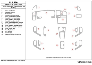 

Interior trim for Infiniti G-20 1999-2002. Set L866.