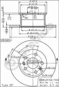 

Disc brake front. VW Transporter II box 08/68-07/79/VW Transporter II bus 08/67-09/79/VW T Brembo art. 08.2536.10