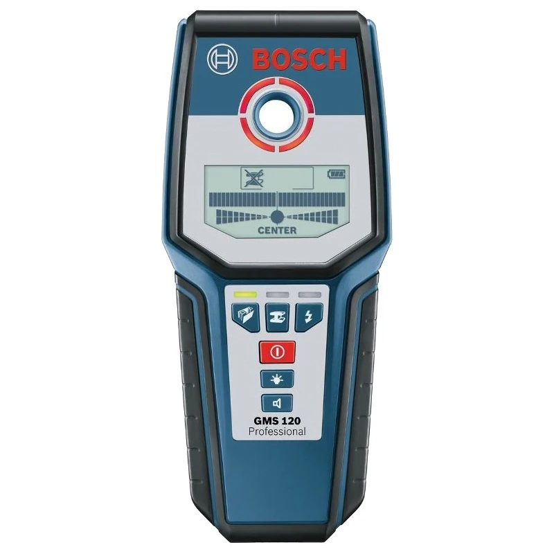 Металлоискатель Bosch GMS 120 Prof (Глубина обнаружения стали/меди/дерева/электропроводов под напряжением - 120/80/38/50 мм, погрешность ±5 мм)