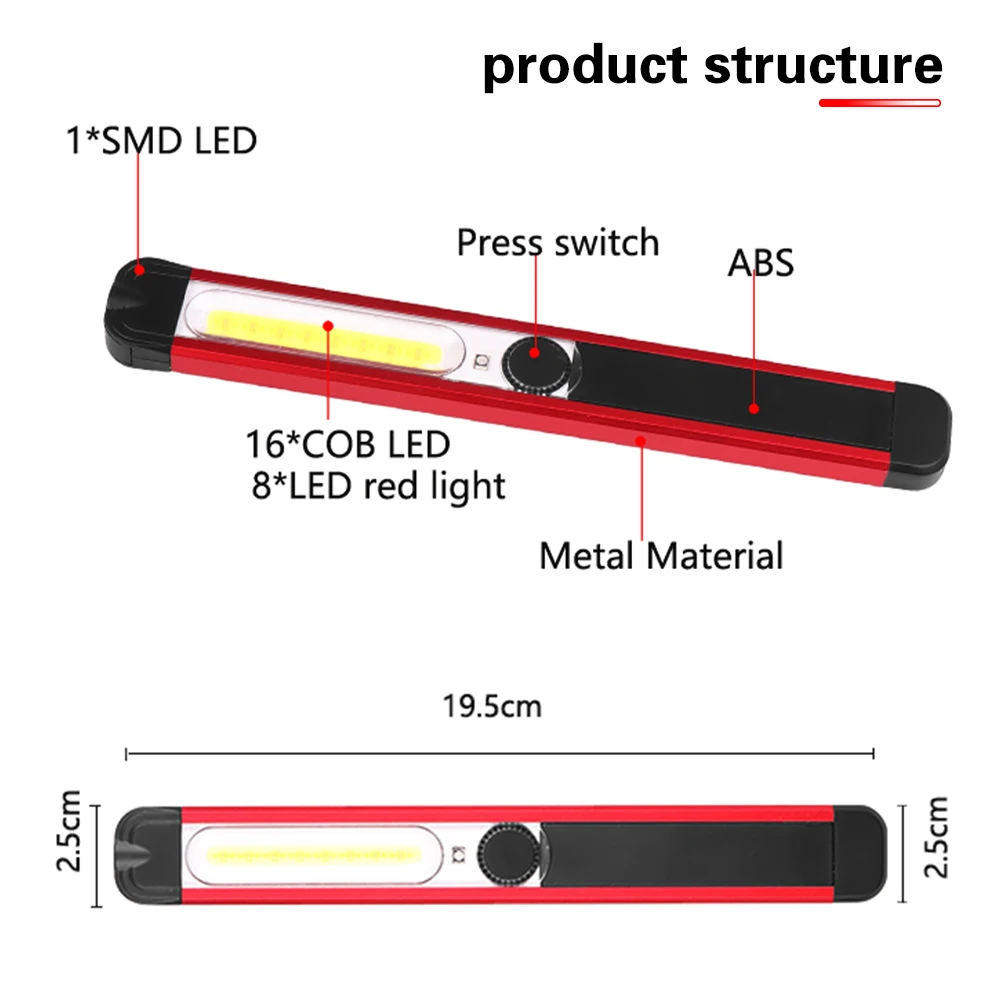 Protable Spotlight Working Light Multifunction Rechargeable COB LED Slim Work Light Lamp Flashlight Work light Outdoor COB Light
