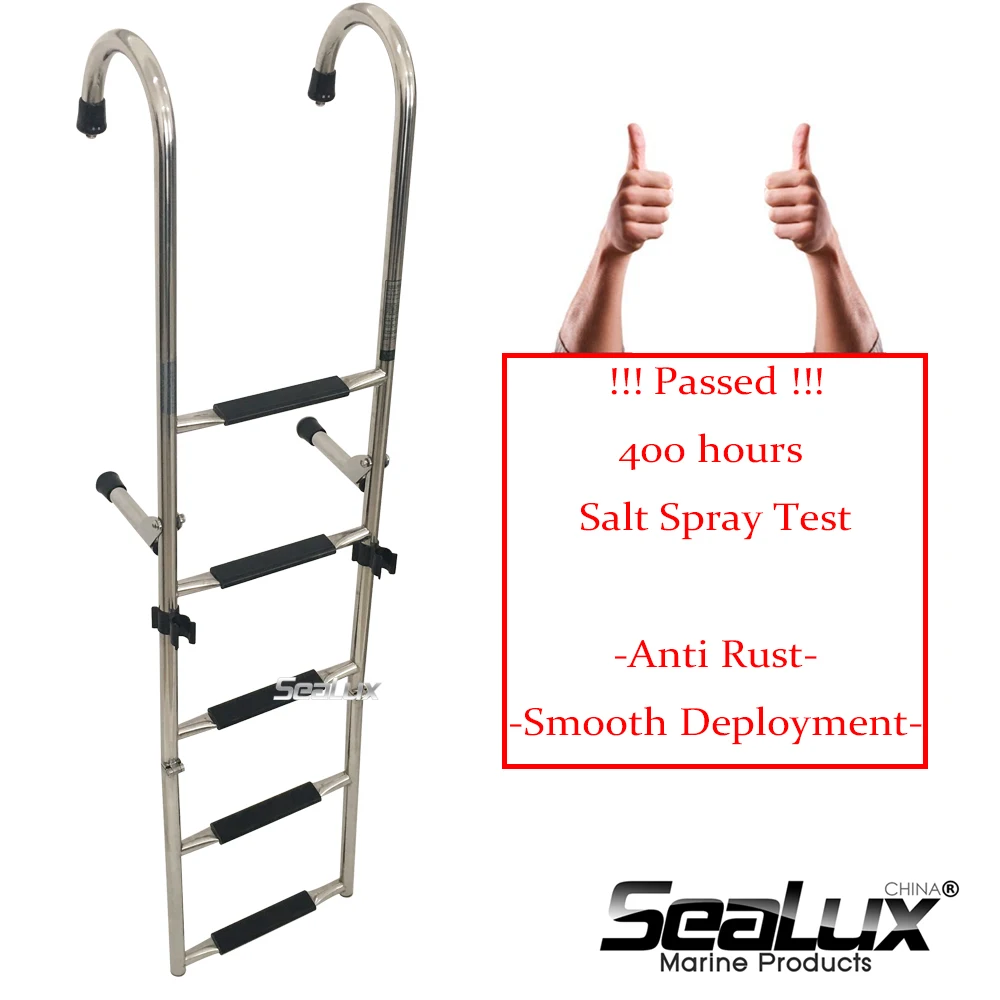 

Sealux Stainless Steel 304 2+3 Steps Folding Ladder Boarding Ladder with Handle for Marine Boat Yacht Fishing Sail