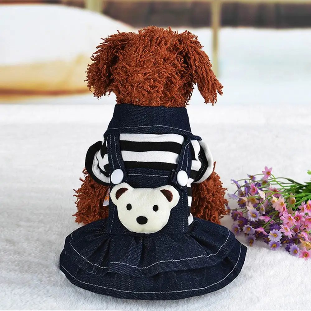 Pet Dog Wear Cartoon Bear Striped Jumpsuit With Hoodie & Bear On Back Party Pet Dress Supplies dog costume set