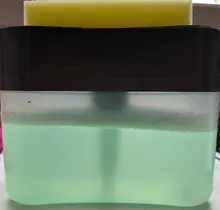 Dispensador de detergente líquido 2 en 1, caja de jabón líquido con prensa, organizador de bomba con esponja, herramienta de cocina, suministros de baño