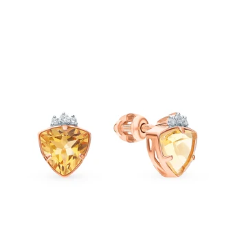 

Gold earrings with cubic zirconia and citrine sunlight sample 585