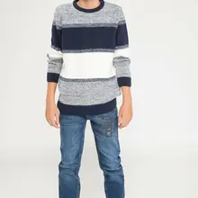 DeFacto/Новинка; Модный вязаный свитер в полоску с круглым вырезом для мальчиков; Повседневный свободный свитер; осенняя одежда для мальчиков; J4751A618WN