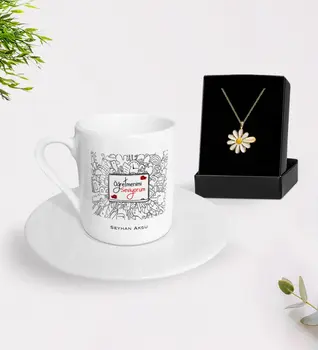

Personalized Öğretmenimi I Like Turkish Coffee cup And Is Daisy Necklace Gift Seti-1