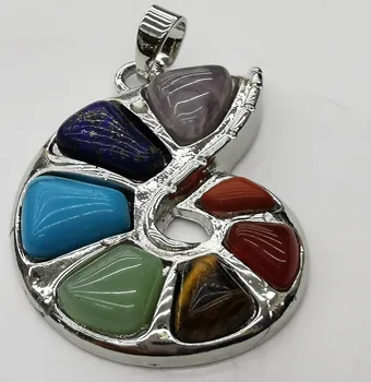 

50mm 2inch Vintage Chakra Bezel Gemstone Pendant ~ stearling silver Circle with Flower, Antique Silver, Mixed Stone ~ Large
