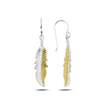 

Silver 925 Sterling Gold Plated Dangle Leaf Earrings