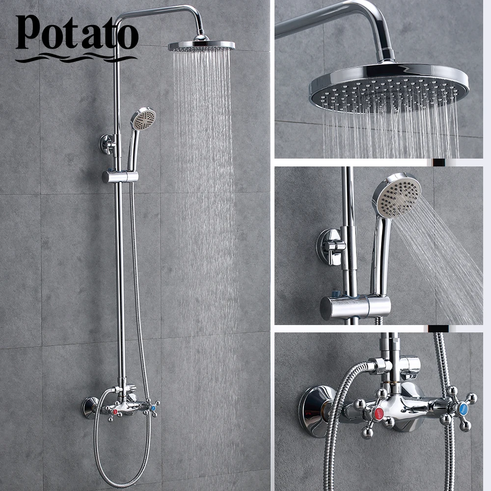 Potato Смесители для душа, высокое качество, современный смеситель для ванной комнаты, кран для ванны, душ с дождевой насадкой, Набор смесителей p3561 - Цвет: p3561