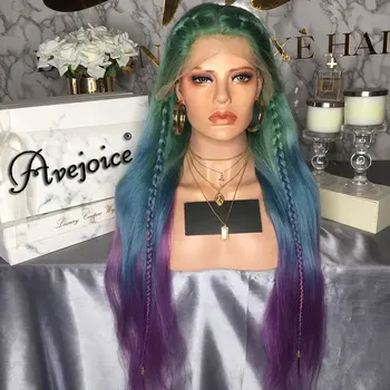 

Straight Braids Colorful Lace Front Human Hair Wigs Pre-Plucked Natural Hairline Ombre Color Wig For Women 13*4 Swiss Lace Wigs