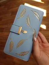 Cartera larga de piel sintética para mujer, bolso dorado con hojas ahuecadas, monedero, tarjetero