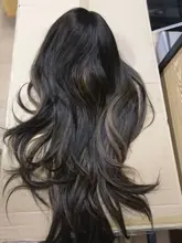 Pequeña LANA sintético Ombre negro marrón de oro con pelucas con reflejos largo ondulado resistente al calor de la parte media Cosplay pelucas para mujeres