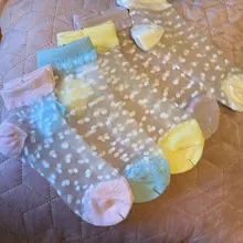 5 par/lote verano calcetines de las niñas precioso punto de cristal de seda NIÑOS Calcetines niños bebé niña de malla transpirable elástico de calcetín de encaje