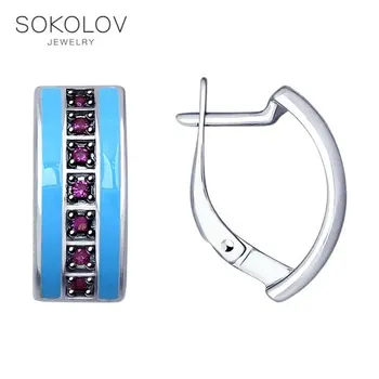 

SOKOLOV drop earrings with stones in silver with enamel and cubic zirconia fashion jewelry 925 women's male, long earrings