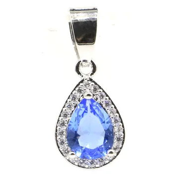 

24x10mm Romantic Created Water Drop Violet Tanzanite CZ Woman's Jewelry Making Silver Pendant
