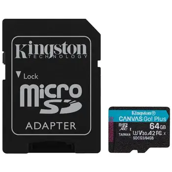 

MicroSD card XC Canvas Go! Plus 64 GB UHS-I class 10 speed 170/70 MB/s read / write + adapter SDKINGSTON25.43