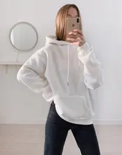 Loose Pullover Hoodies Long-Sleeve Harajuku Blue Green Women Tops Solid Casual Velvet